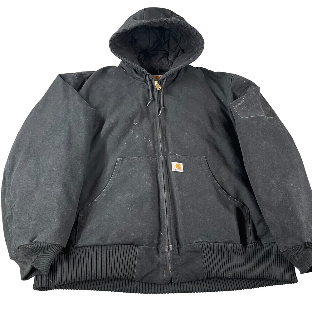 Vintage Carhartt‎ Quilted Lined Hooded Jacket Men's XL Black J140BLK USA *Read
